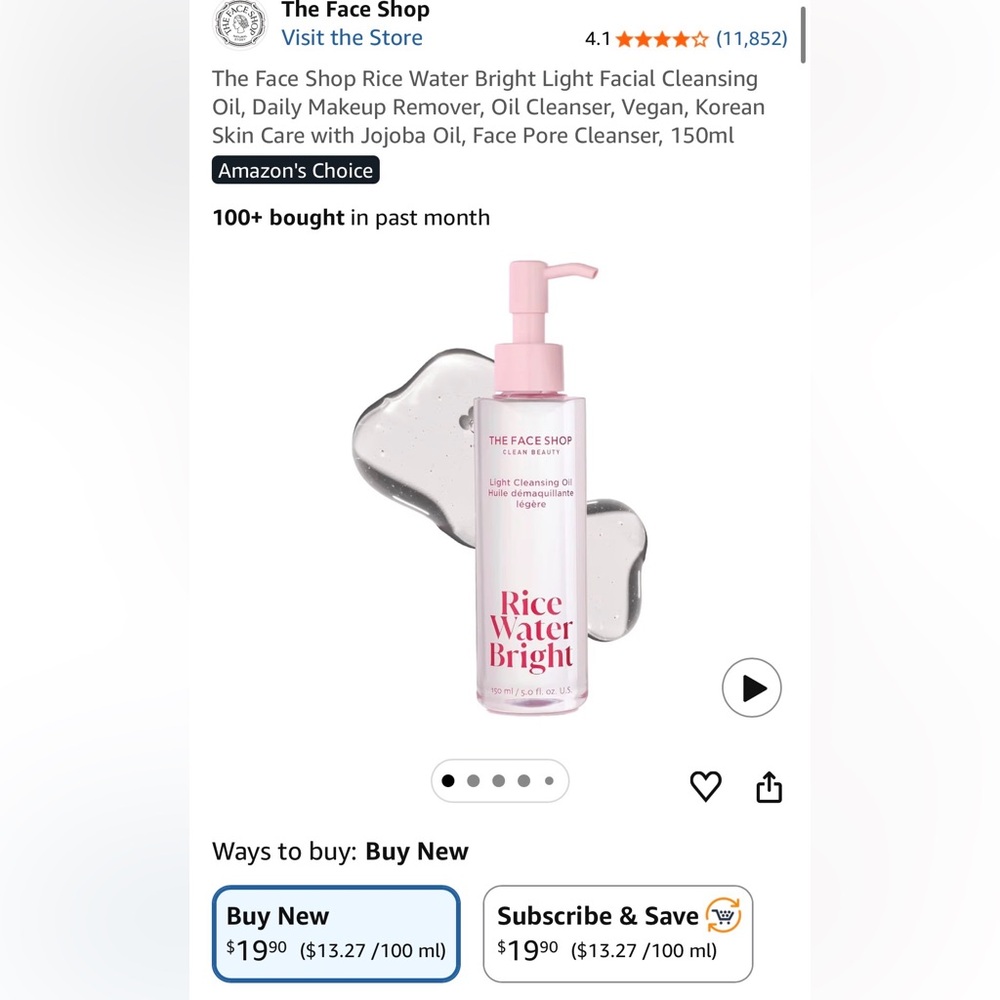 The Face Shop Rice Water Bright Light Facial Cleansing Oil